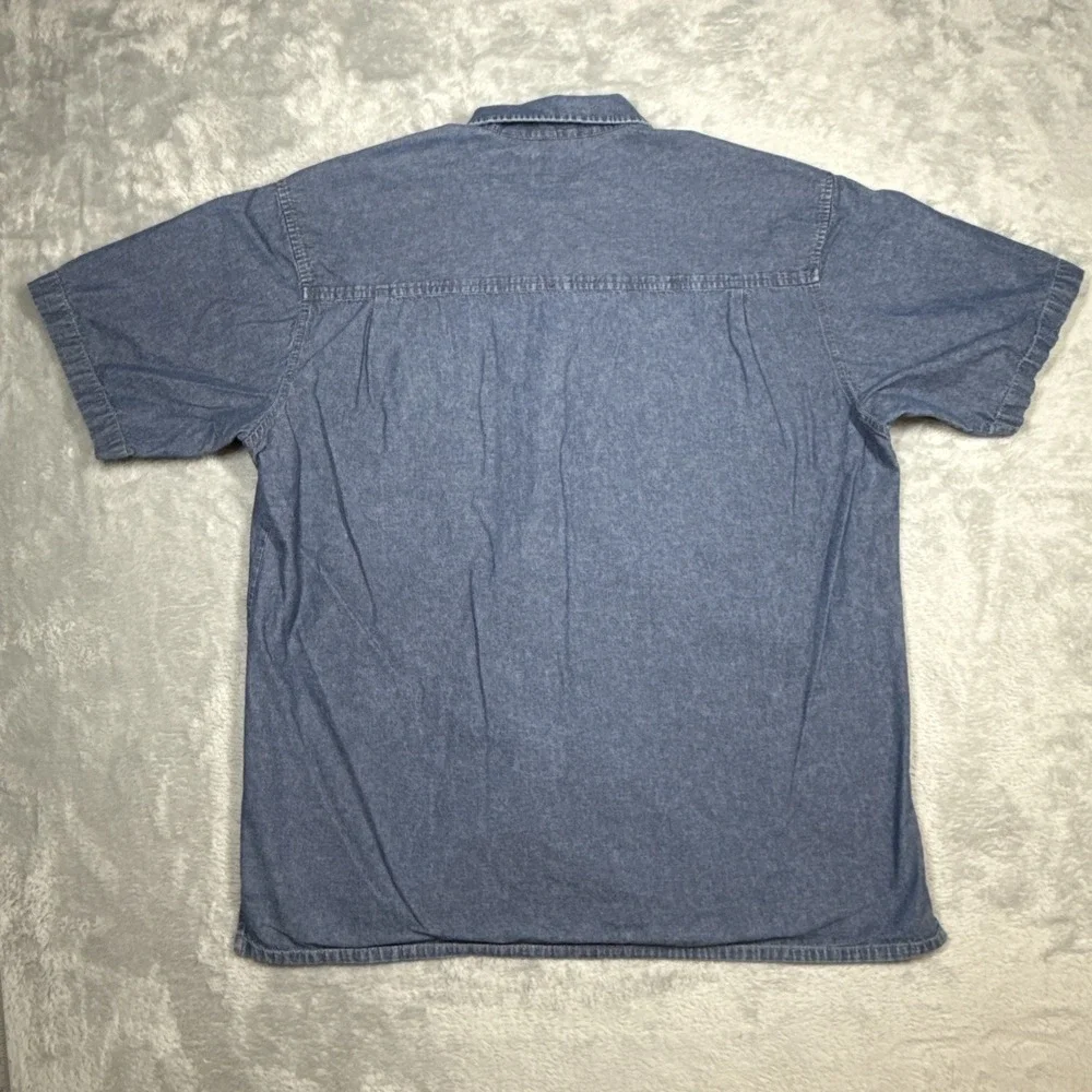 Levi Strauss Denim Short Sleeve Shirt Men L Blue One Pocket Two Horse Brand